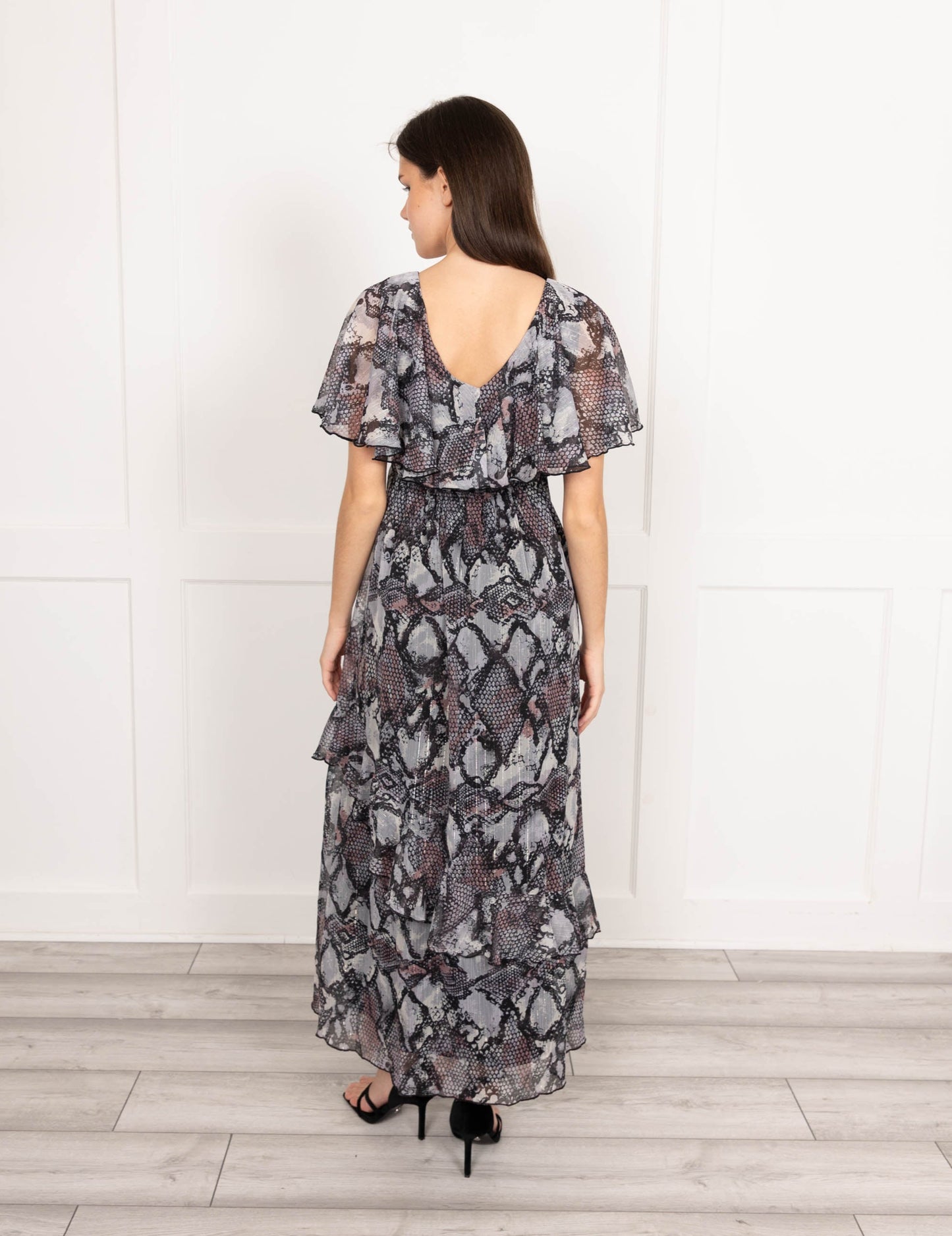 Printed Maxi Chiffon Stripe Maxi Dress