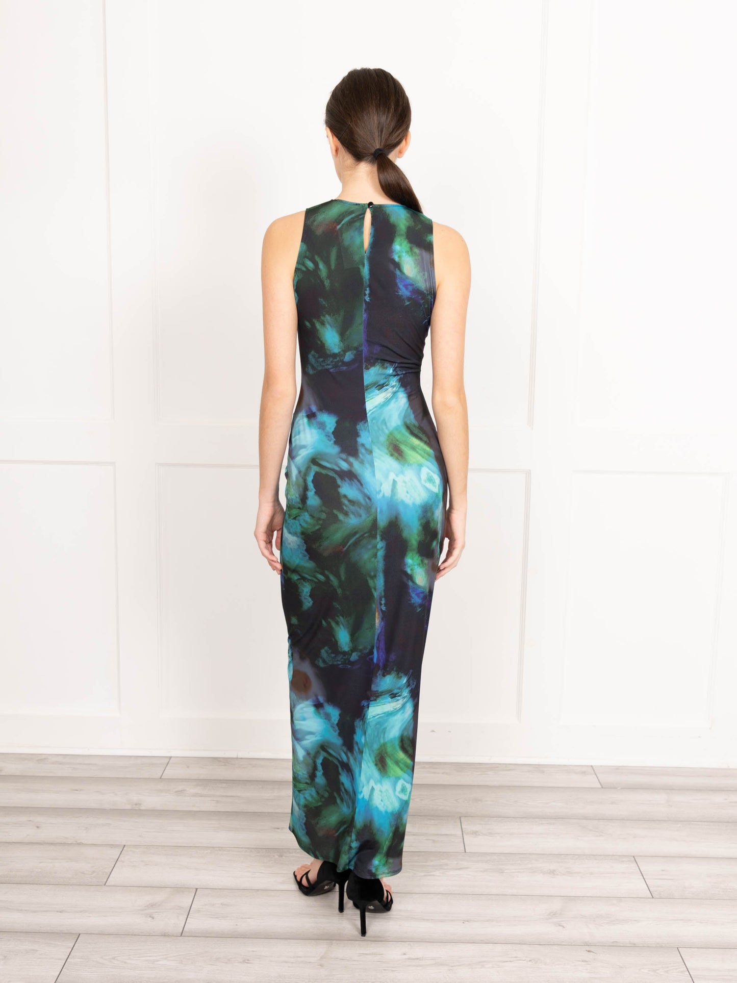 Flounce London maxi dress in blue blurred floral