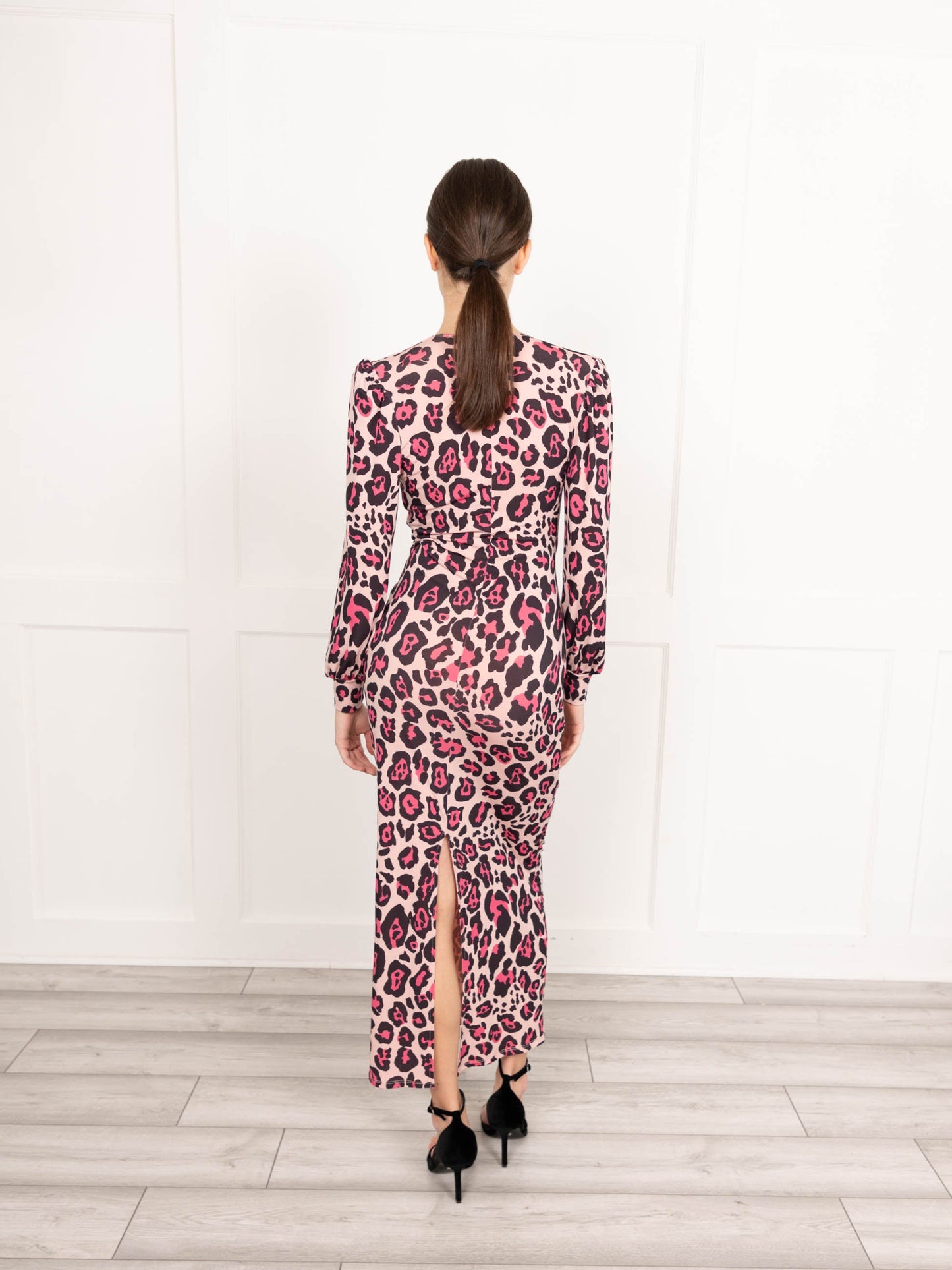 Flounce London Pink Leopard Print Midi