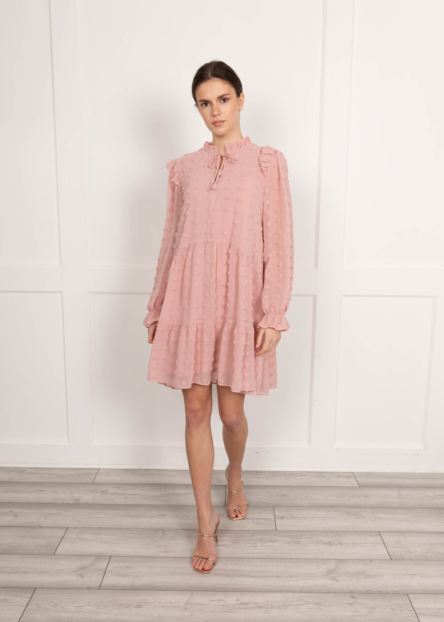 Flounce London Dobby Spot Mini Dress