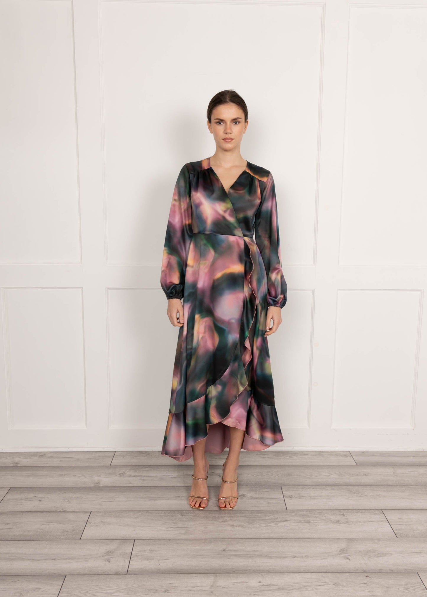 Flounce London Swirl Print Wrap Midaxi Dress