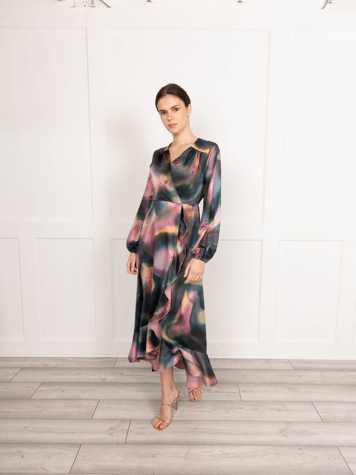 Flounce London Swirl Print Wrap Midaxi Dress
