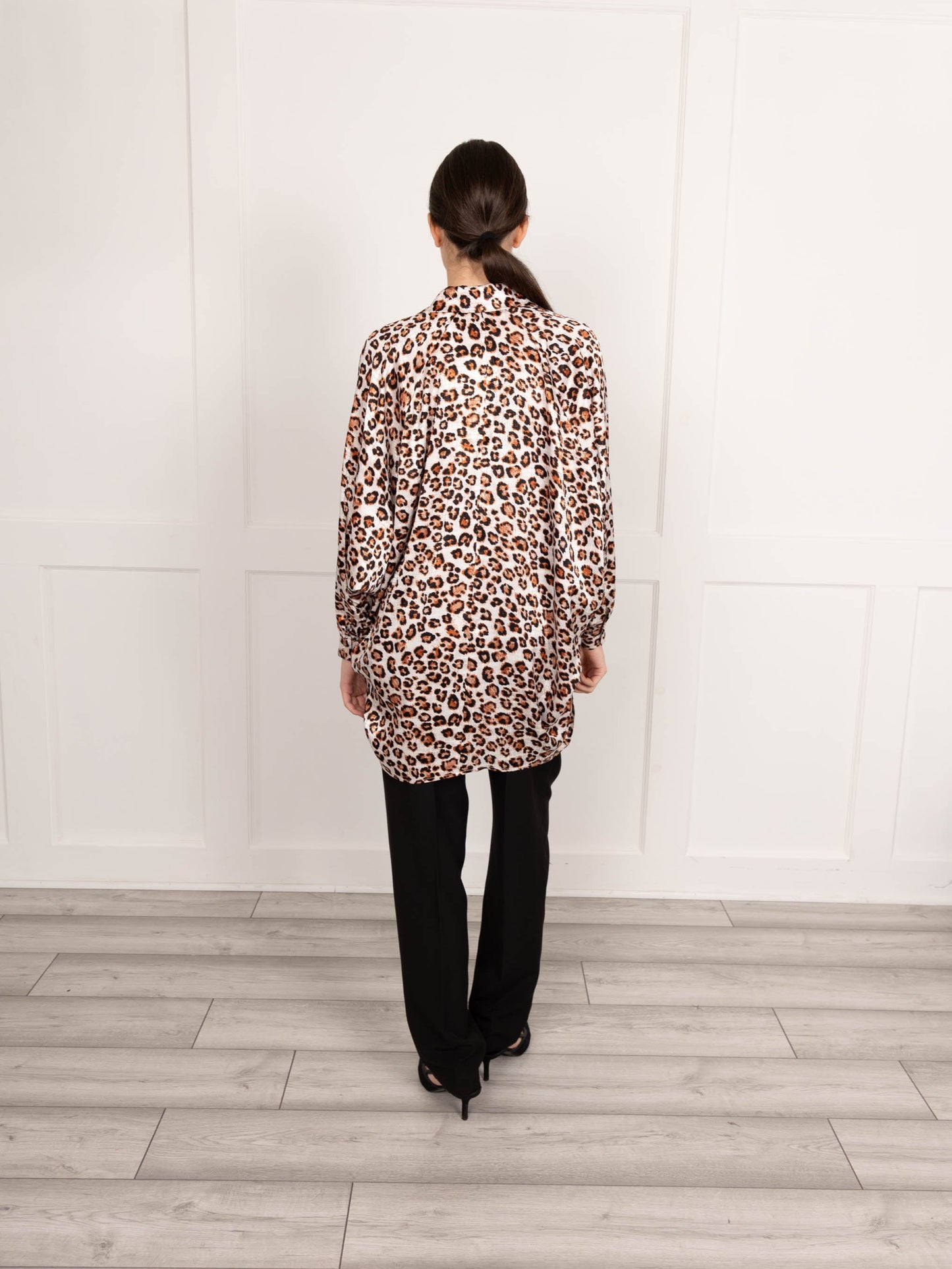 Satin Leopard Print Longline Shirt