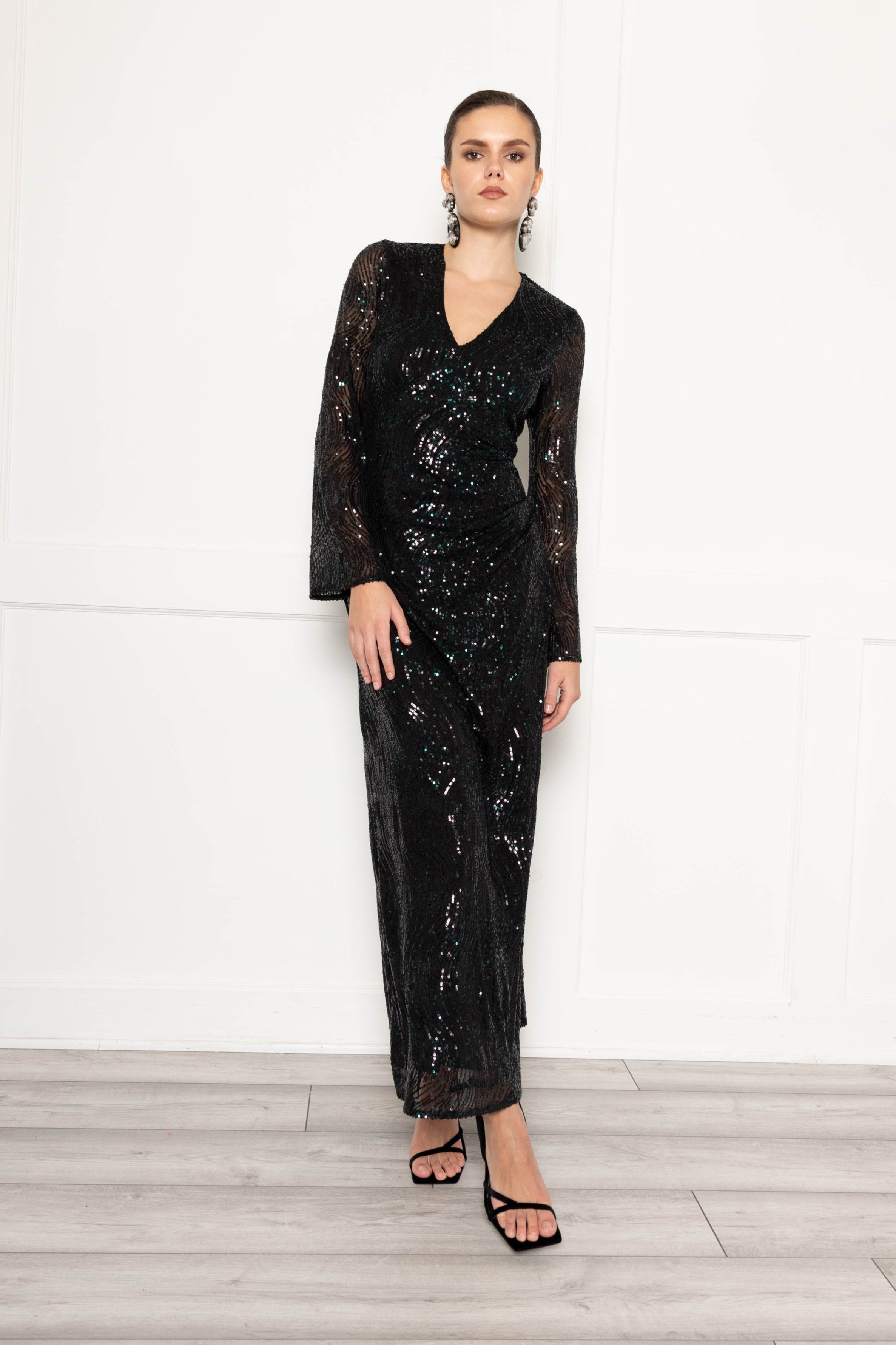 flounce london sequin dress ASOS + Flounce London Sequin Mini Dress With Shoulder Pads In Black And Silver
