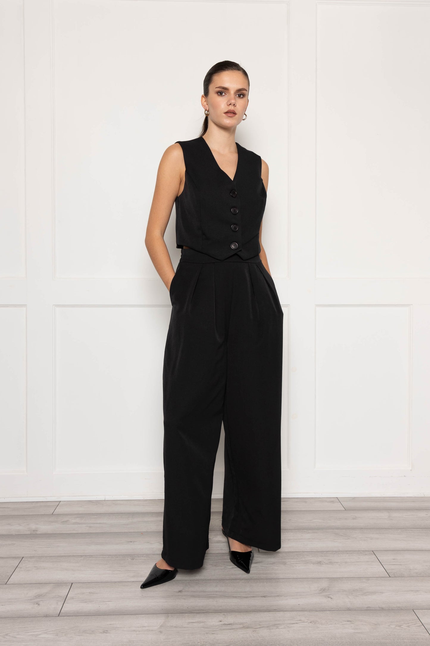 Flounce London Black Wide Leg Tailored Trousers