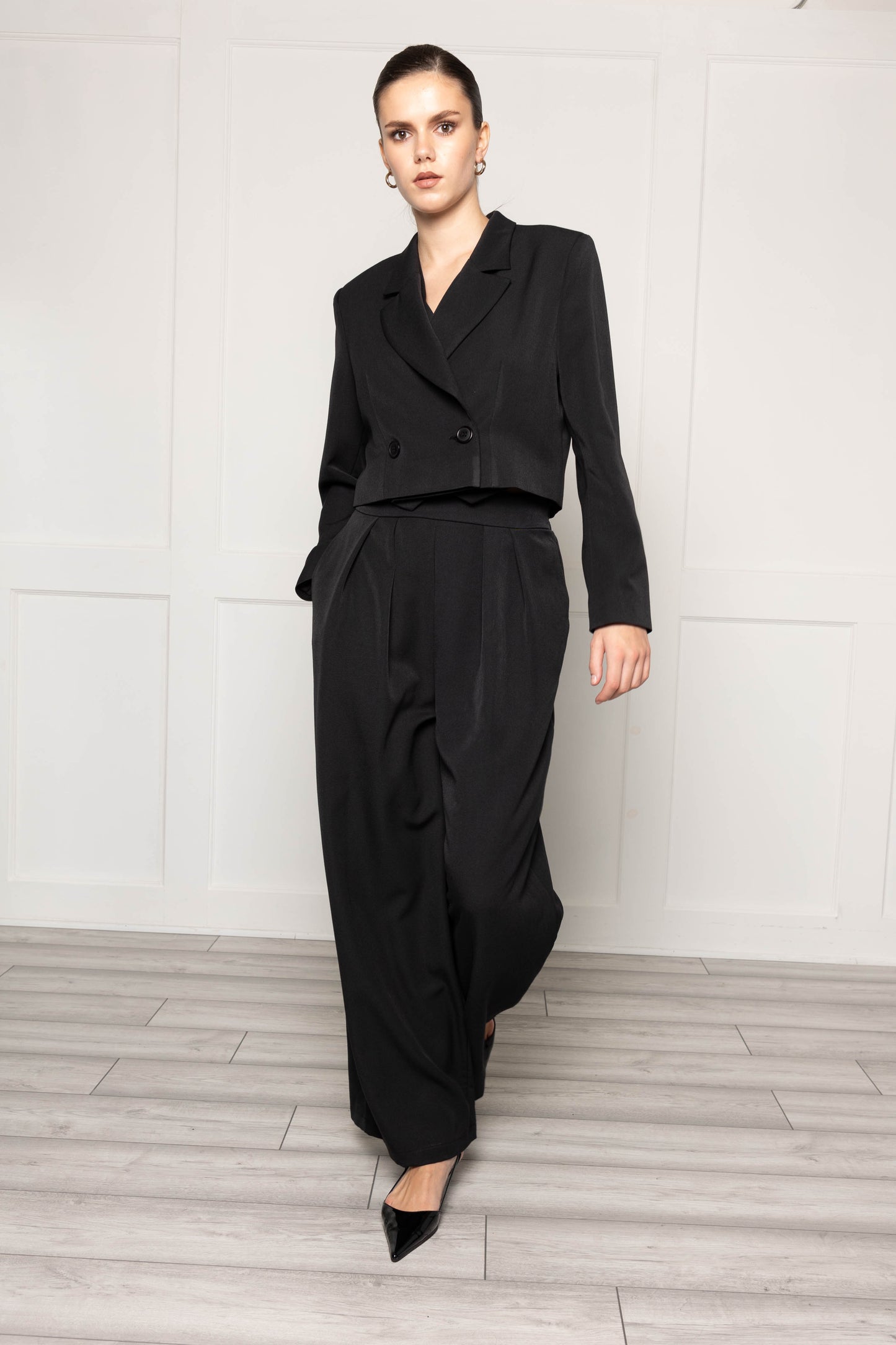 Flounce London Black Wide Leg Tailored Trousers
