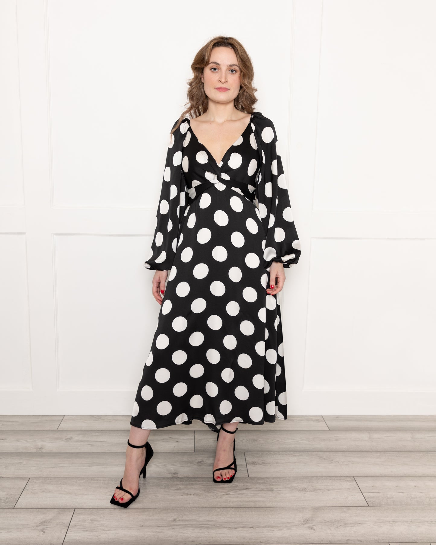 Long Sleeve Monochrome Spot Midaxi Dress