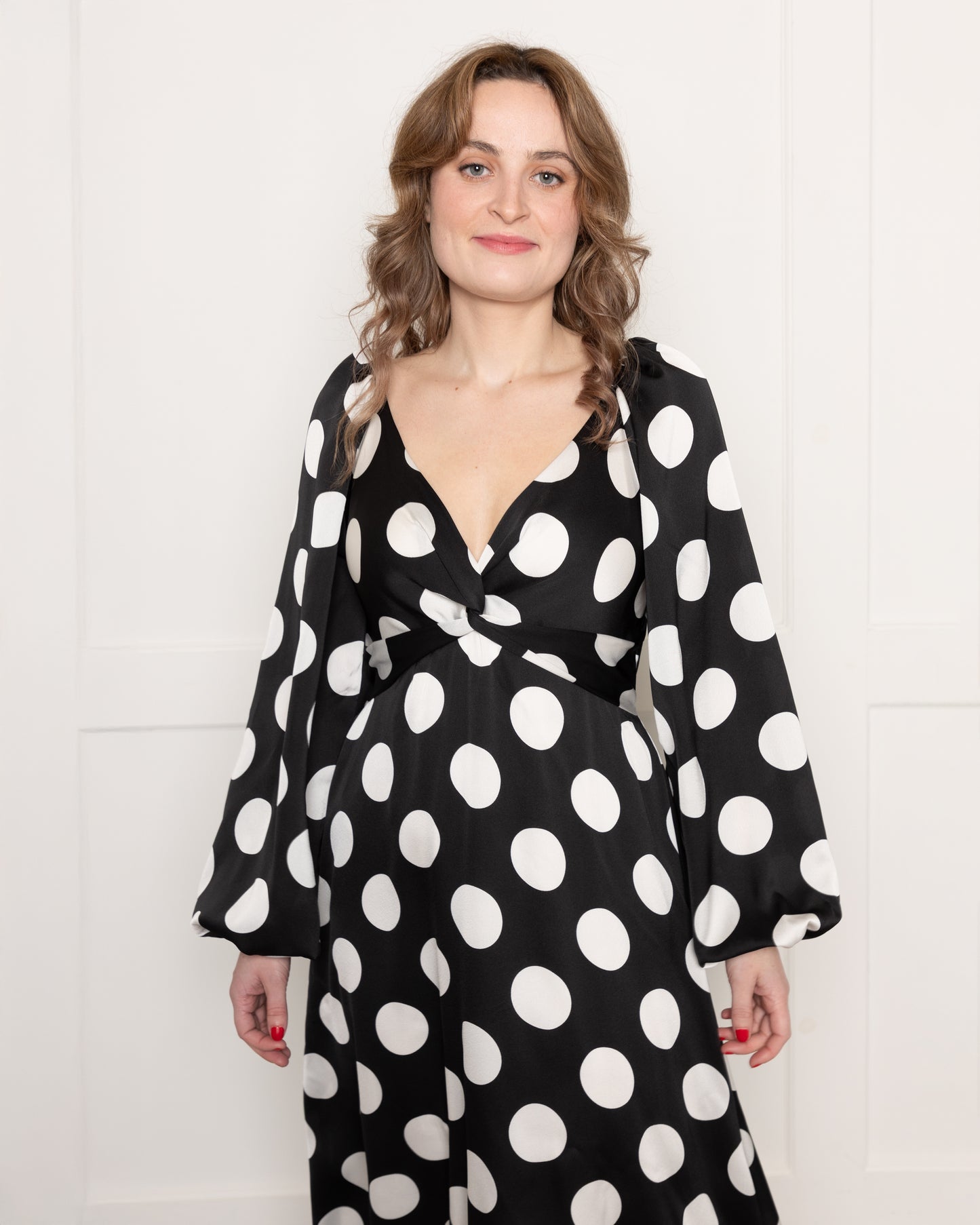 Long Sleeve Monochrome Spot Midaxi Dress