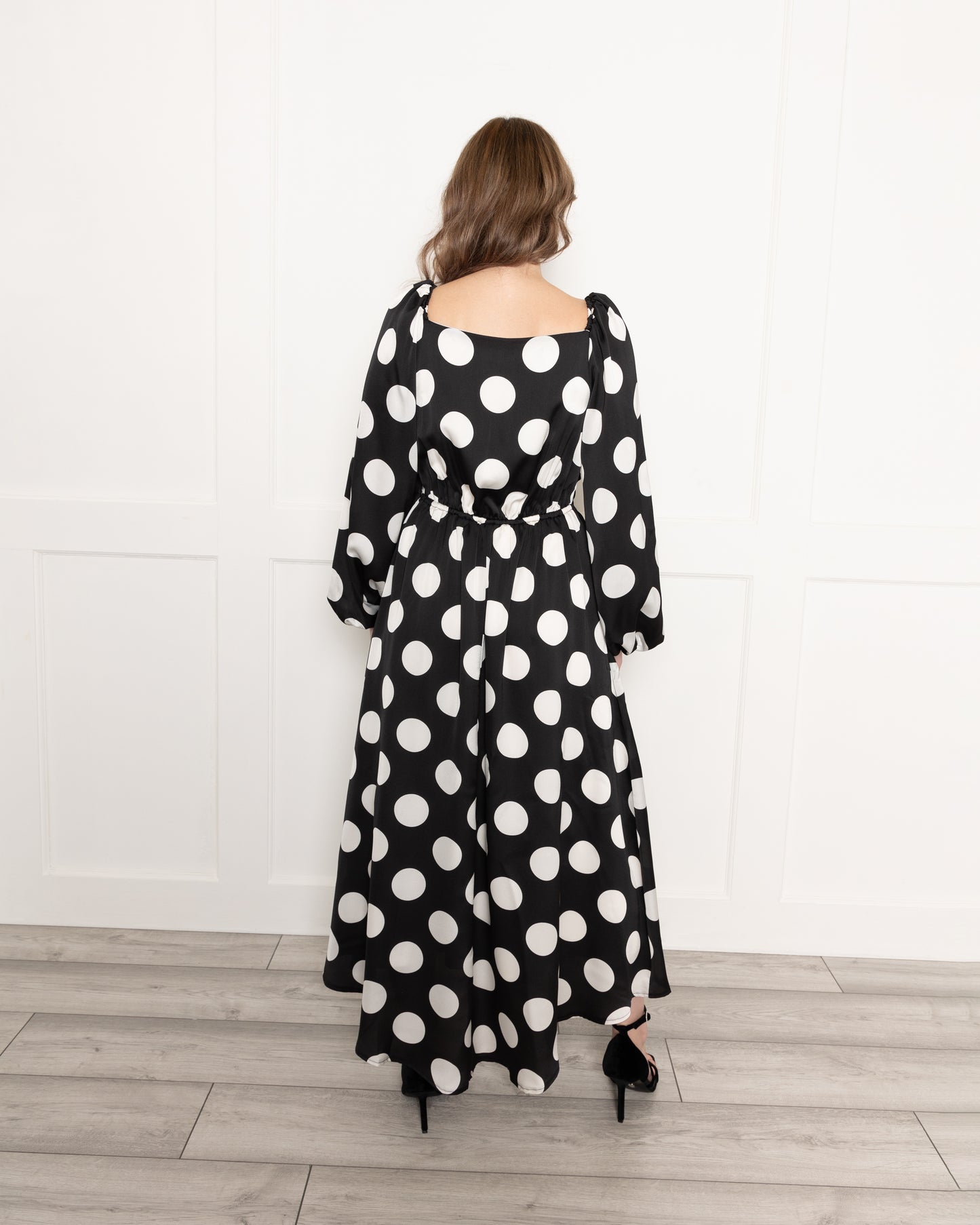 Long Sleeve Monochrome Spot Midaxi Dress