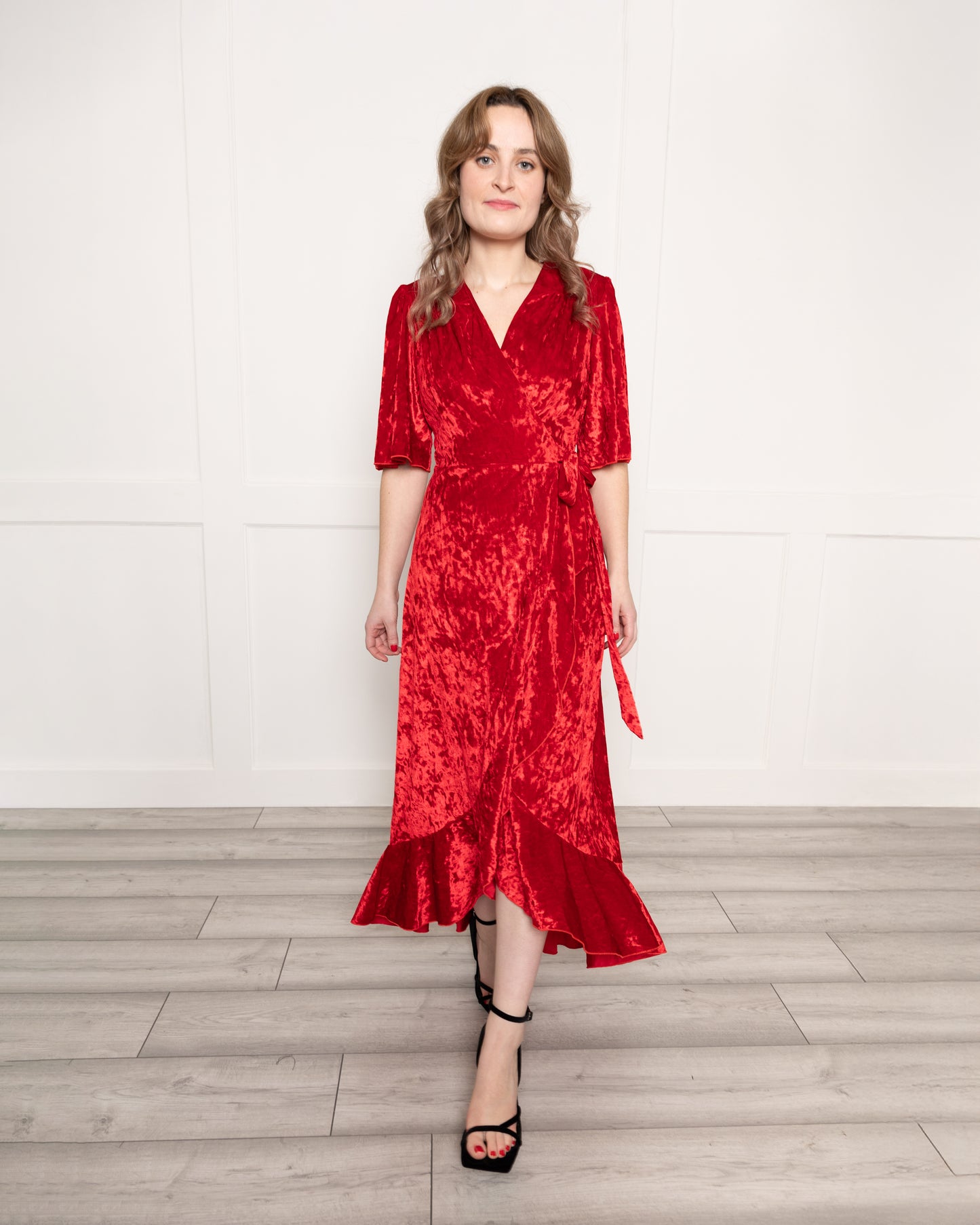 Flounce London Red Velvet Wrap Midaxi