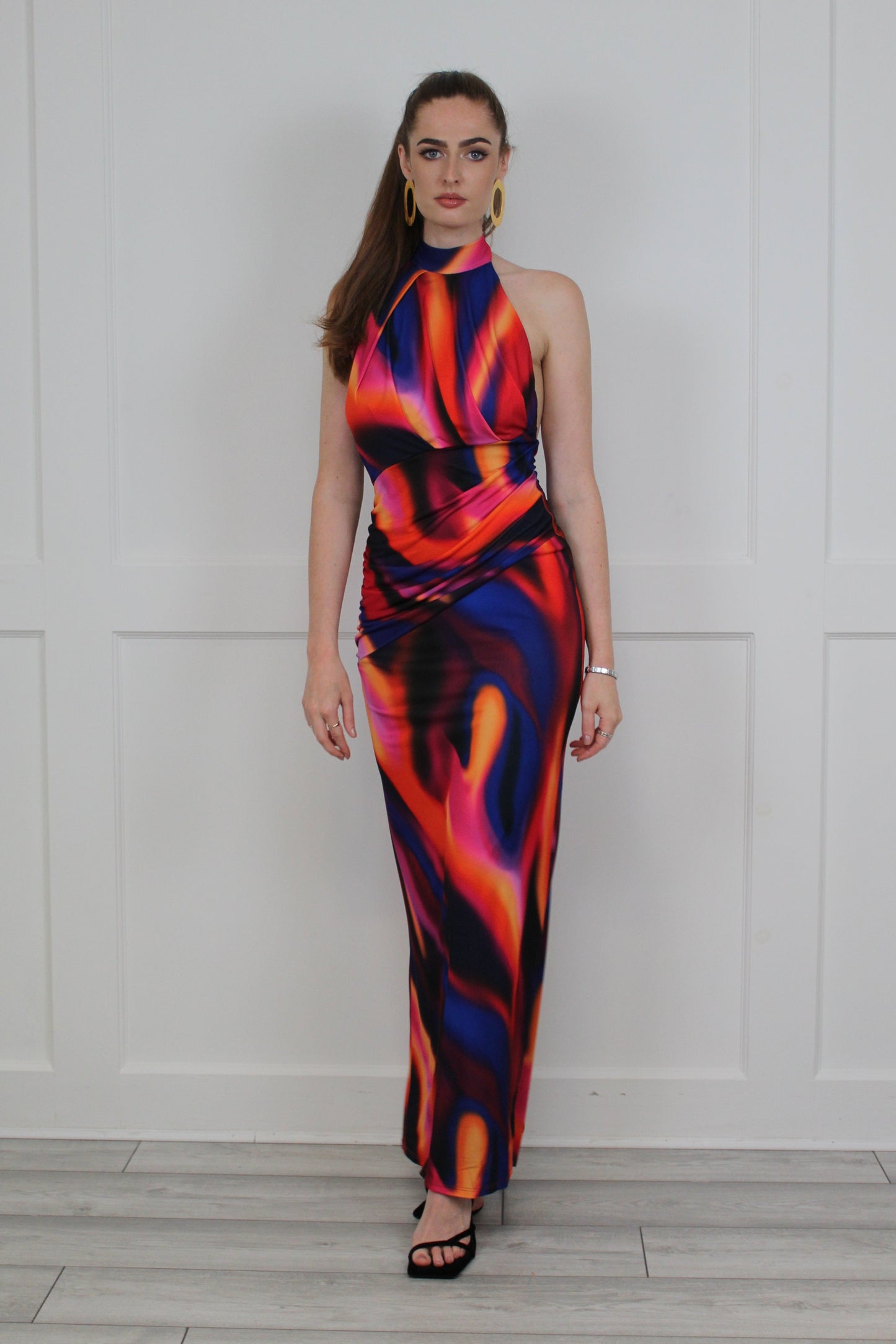 Halter Neck Maxi Dress In Blur Print