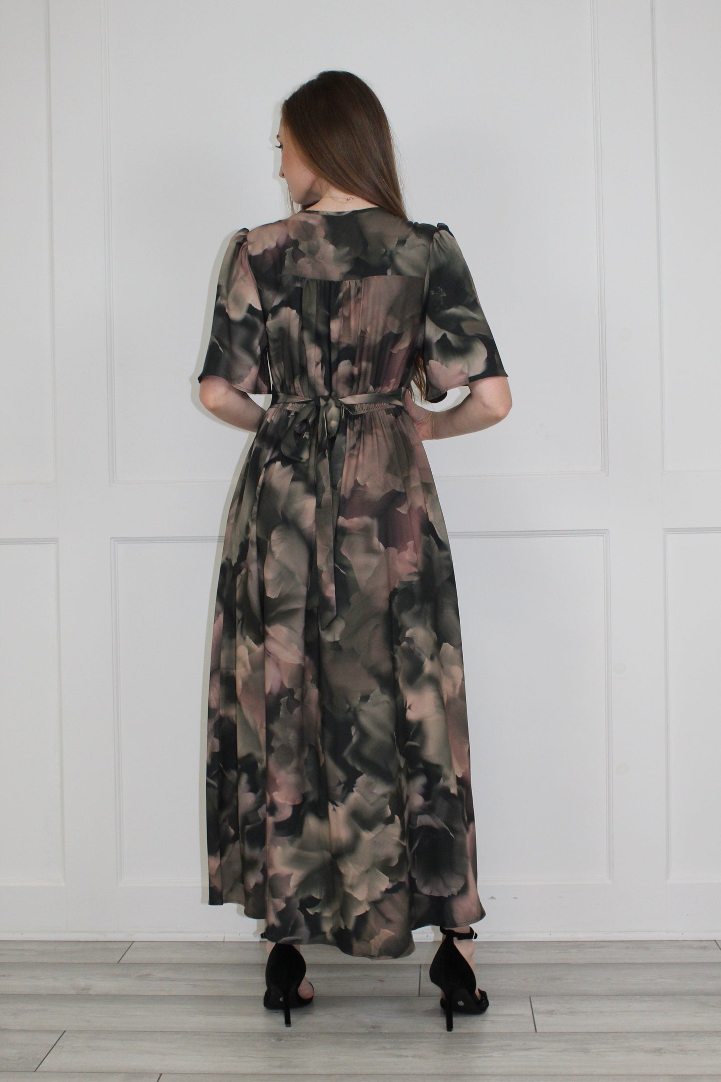Flounce London Khaki Printed Woven Maxi Dress