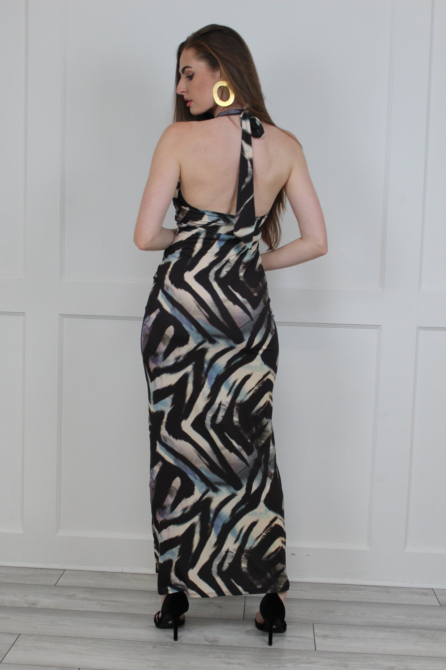 Halterneck Maxi Dress In Zebra Print