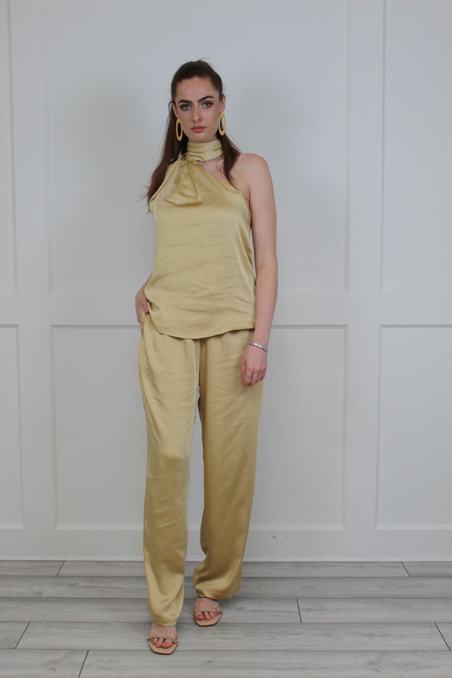 Flounce London Gold Silky Trouser