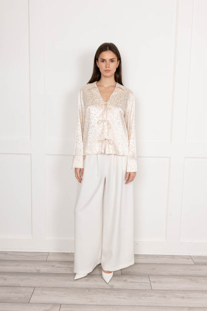 Off White Leopard jacquard Satin Blouse