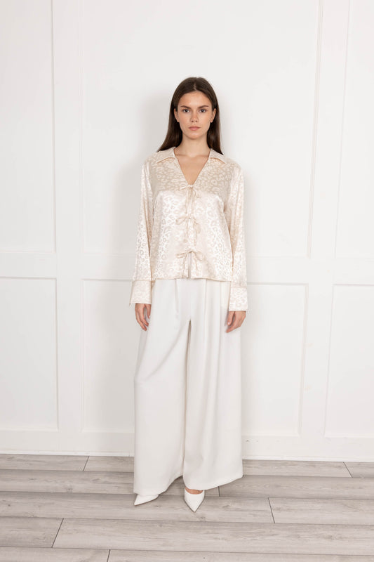 Off White Leopard jacquard Satin Blouse