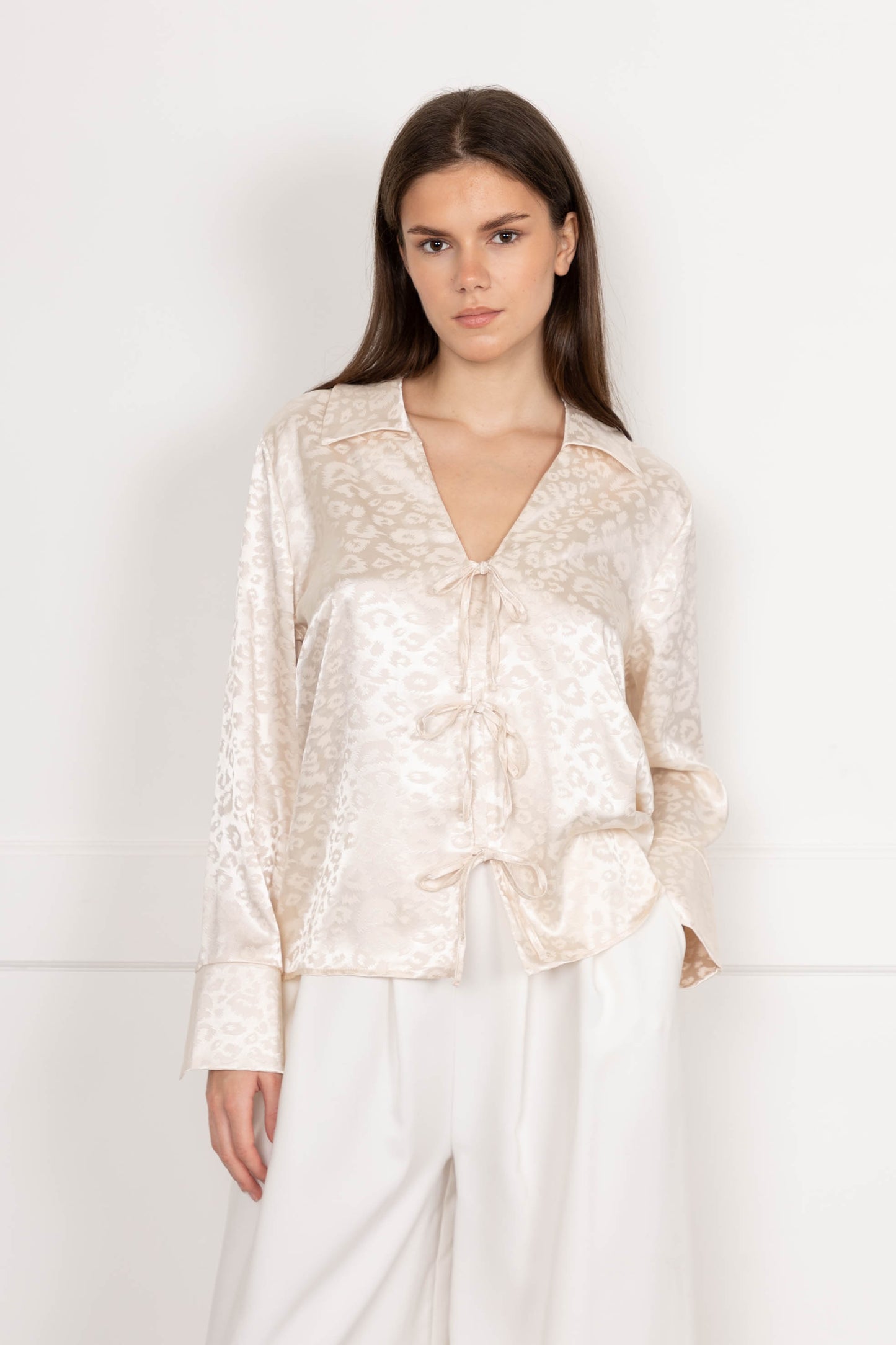Off White Leopard jacquard Satin Blouse