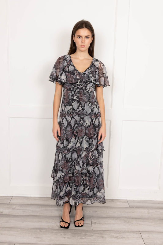 Printed Maxi Chiffon Stripe Maxi Dress