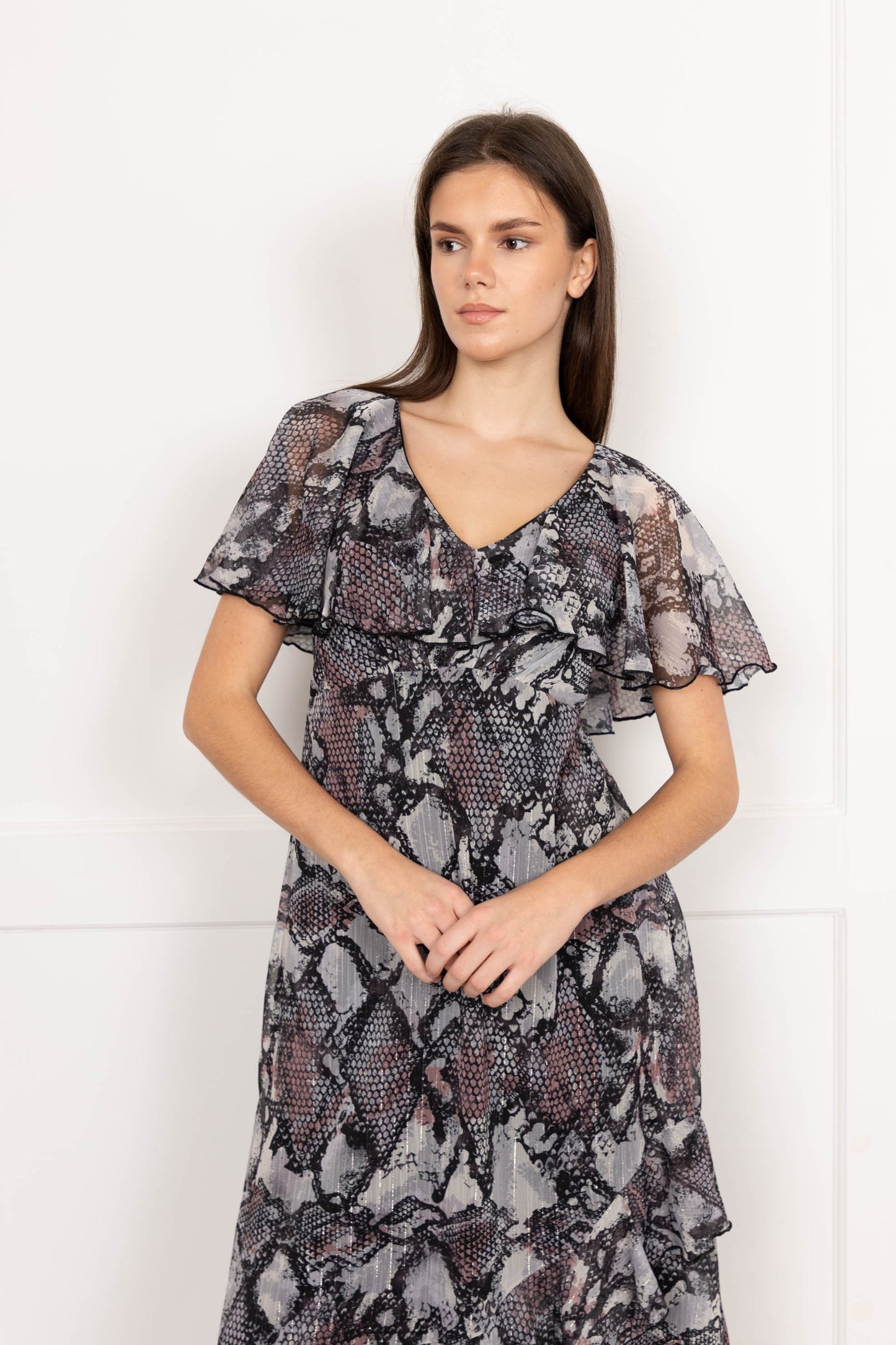 Printed Maxi Chiffon Stripe Maxi Dress