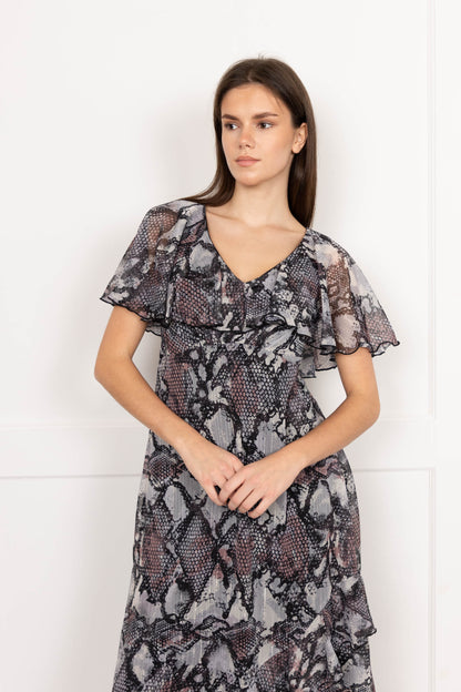 Printed Maxi Chiffon Stripe Maxi Dress
