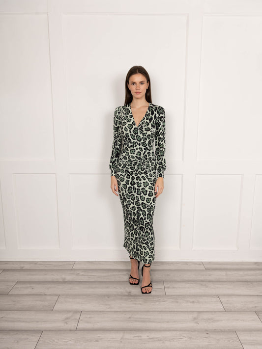 Flounce London Green Leopard Print Midi