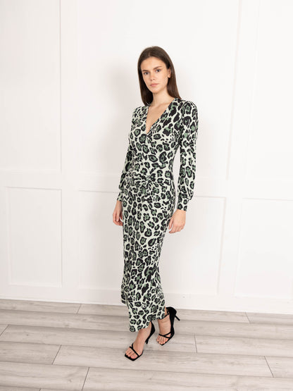 Flounce London Green Leopard Print Midi