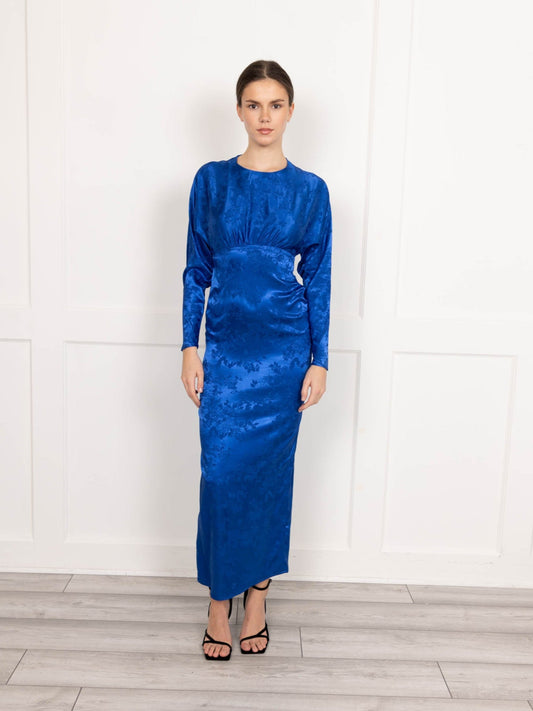 Satin maxi dress with kimono sleeve in blue