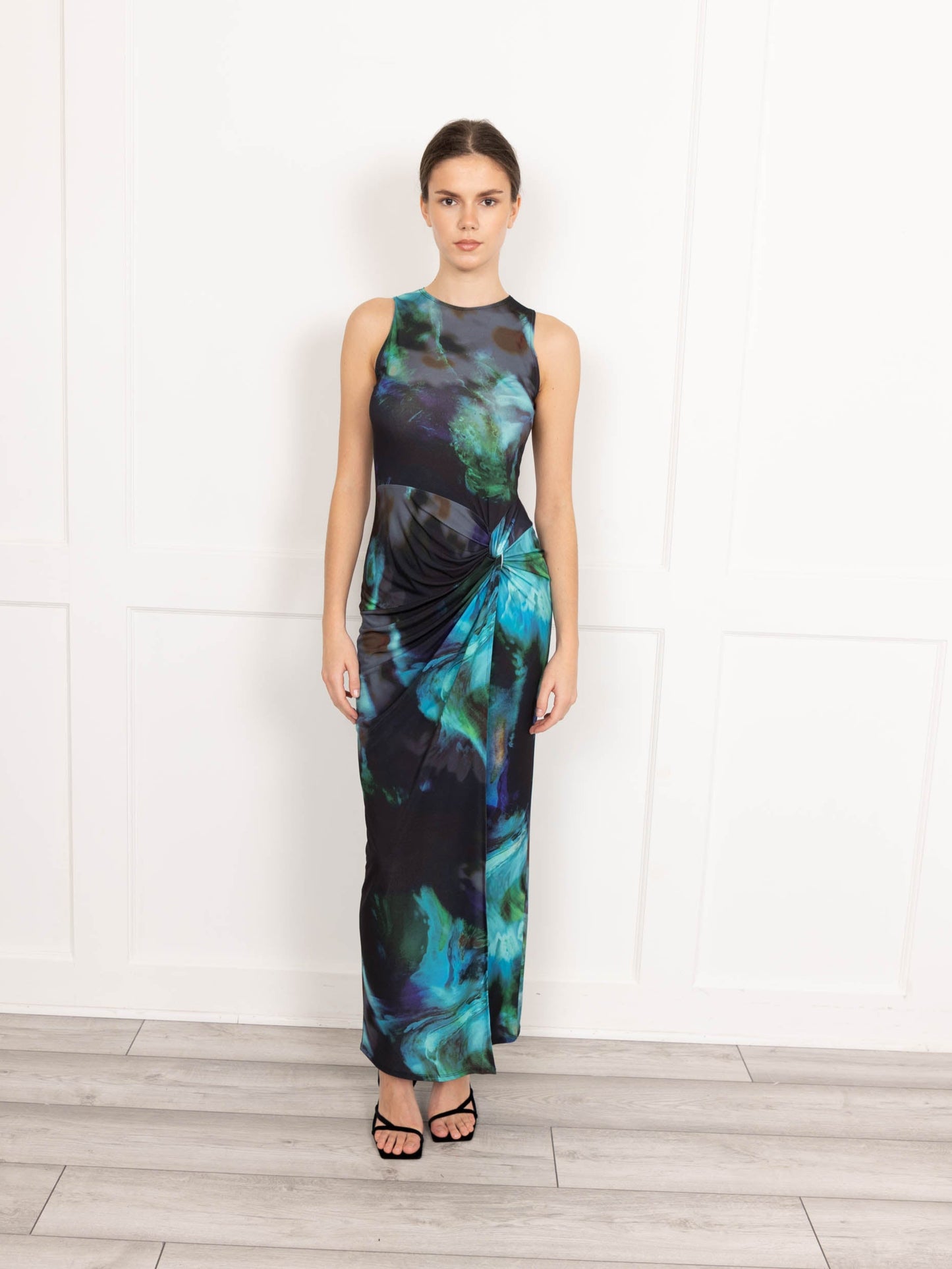 Flounce London maxi dress in blue blurred floral