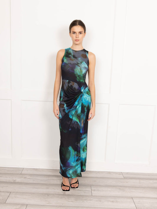 Flounce London maxi dress in blue blurred floral