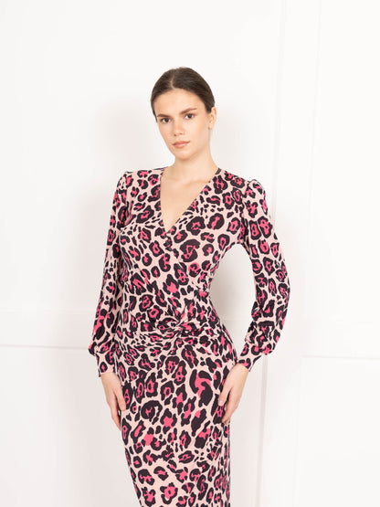 Flounce London Pink Leopard Print Midi