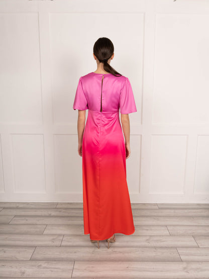 Flounce London Maxi Dress in Ombre Pink and Red