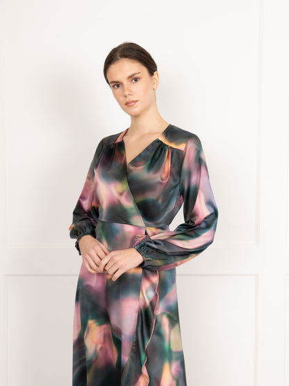 Flounce London Swirl Print Wrap Midaxi Dress