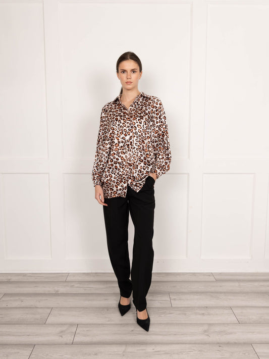 Satin Leopard Print Longline Shirt