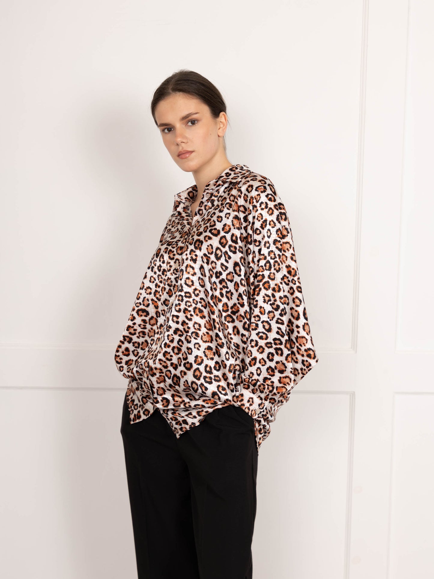 Satin Leopard Print Longline Shirt