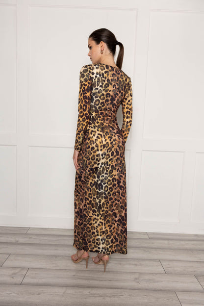 Ruched Midaxi Dress With Drape Detail In Leopard Print