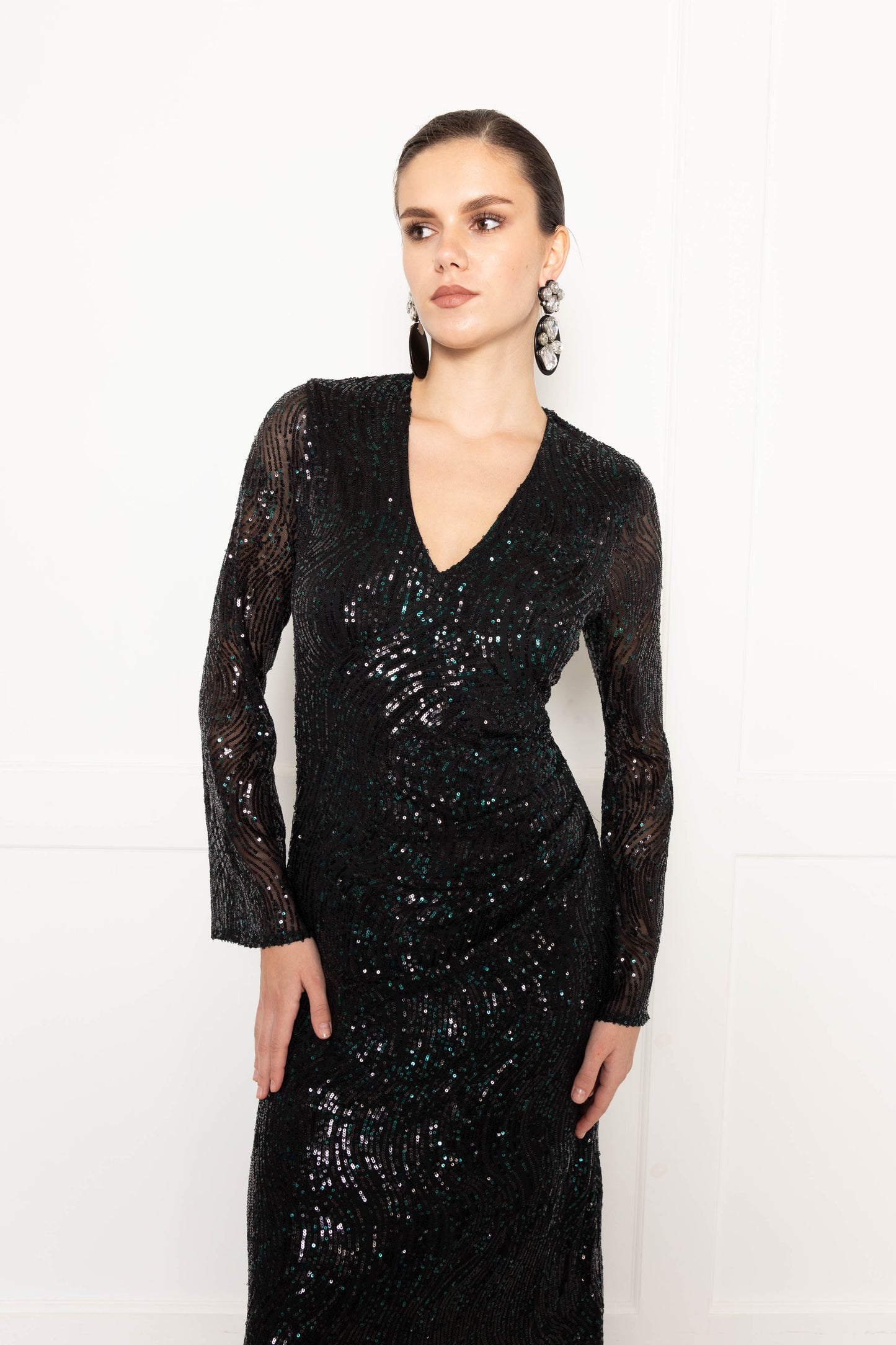 Flounce London Green Sequin Maxi Dress
