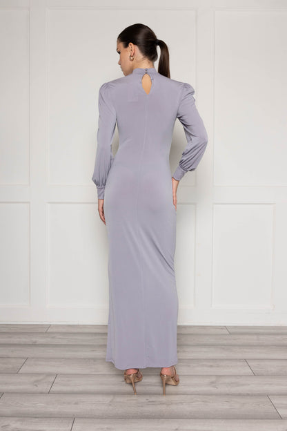 High neck maxi dress with ruched detail in grey