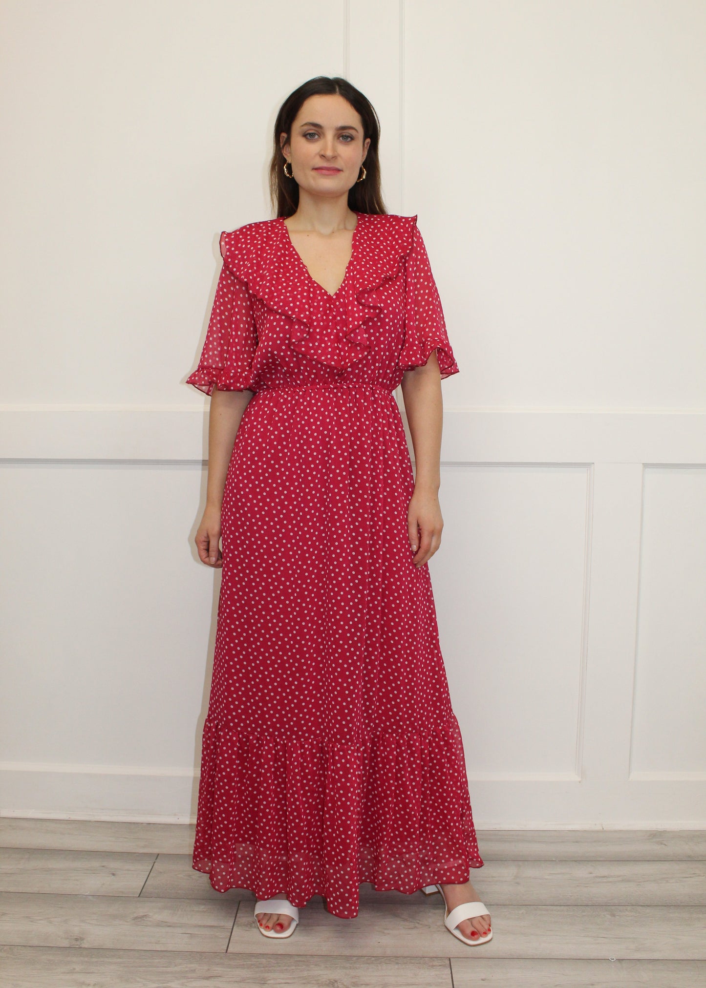 Flounce London Spot Frill Maxi Dress