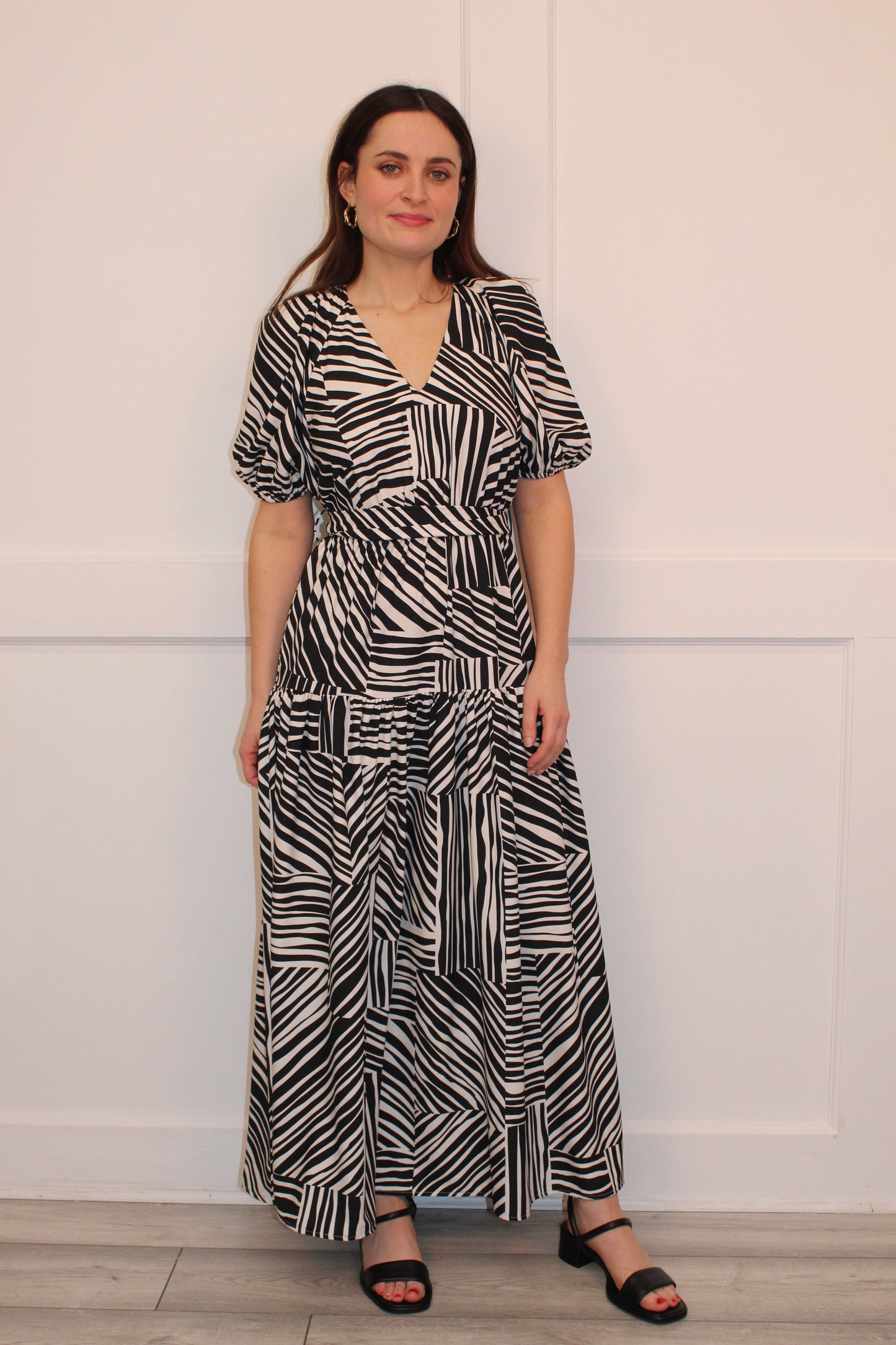 Black and white crepe printed maxi dress