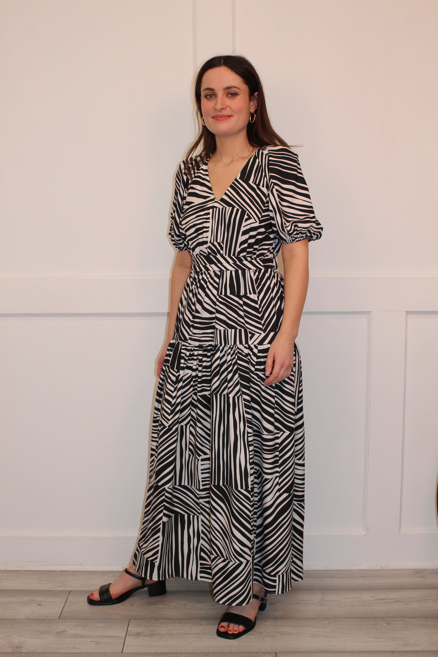Black and white crepe printed maxi dress