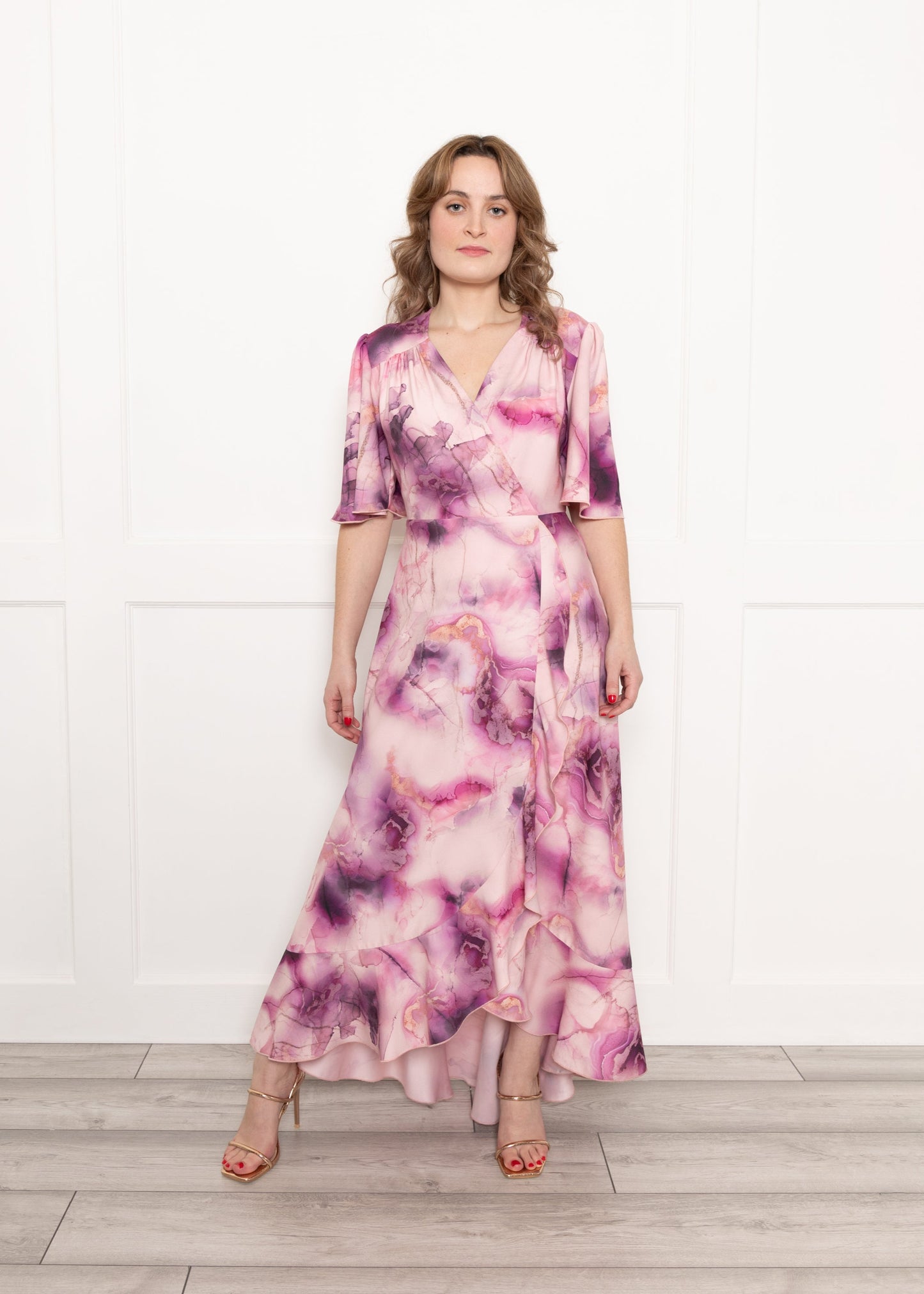 Flounce London Tonal Pink Marble Print Midaxi