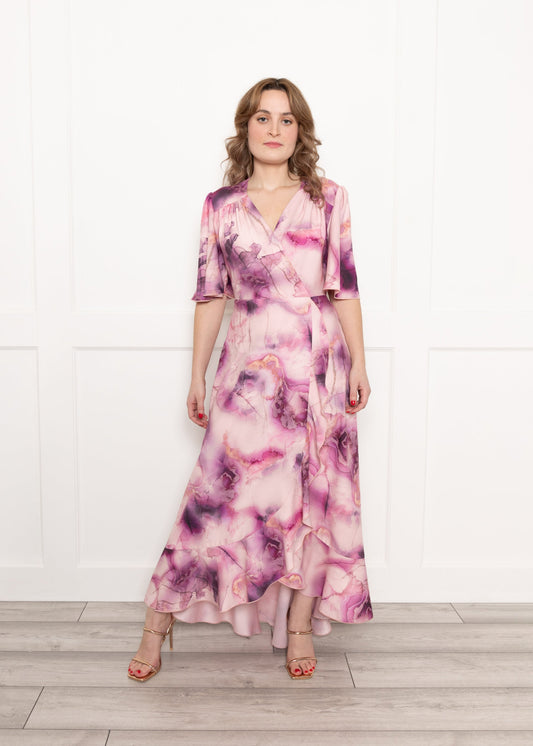 Flounce London Tonal Pink Marble Print Midaxi
