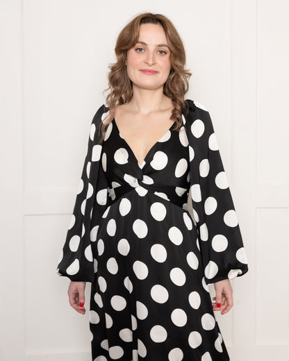 Long Sleeve Monochrome Spot Midaxi Dress
