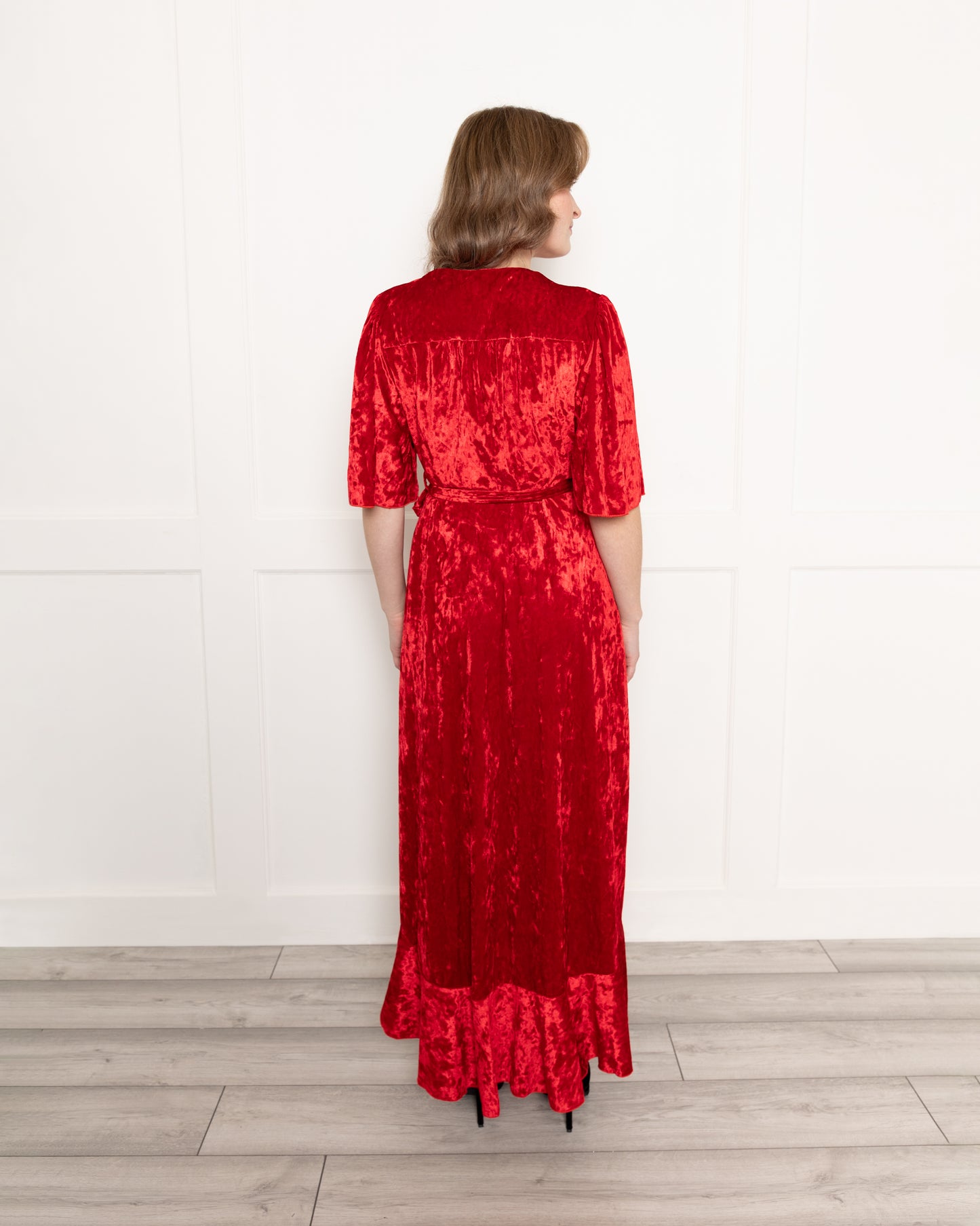 Flounce London Red Velvet Wrap Midaxi