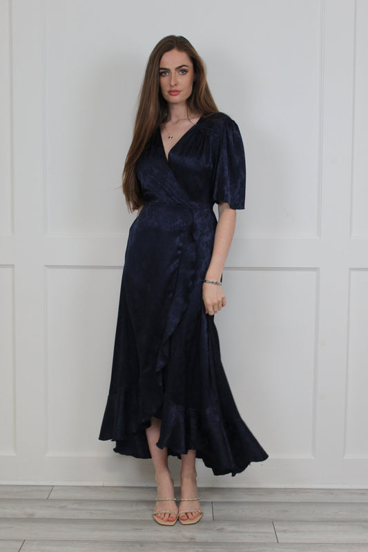 Flounce London Navy Floral Jacquard Wrap Dress