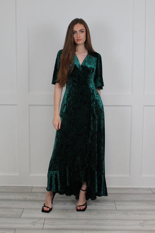 Flounce London Green Velvet Midaxi